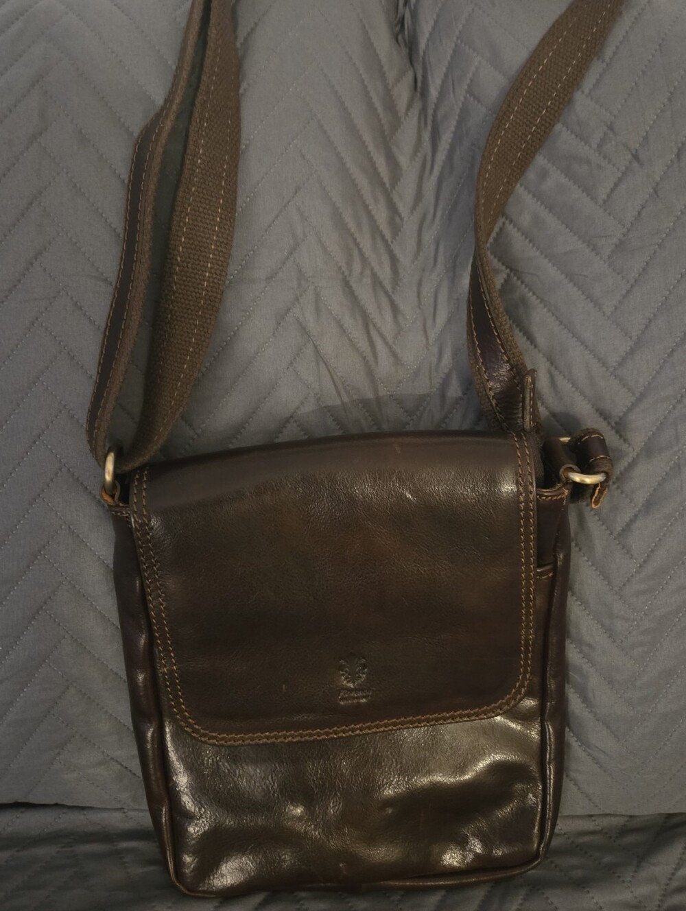 Made In Florence Italy - Brown Genuine Leather Crossbody Bag - Classic Everyday